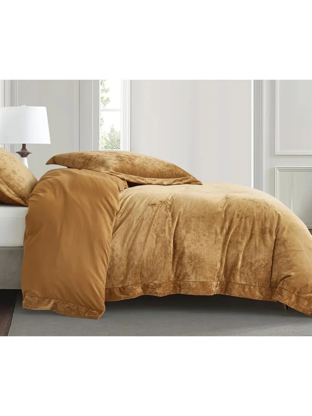 Plush Velvet Duvet Cover Set in gold Queen 3 piece set